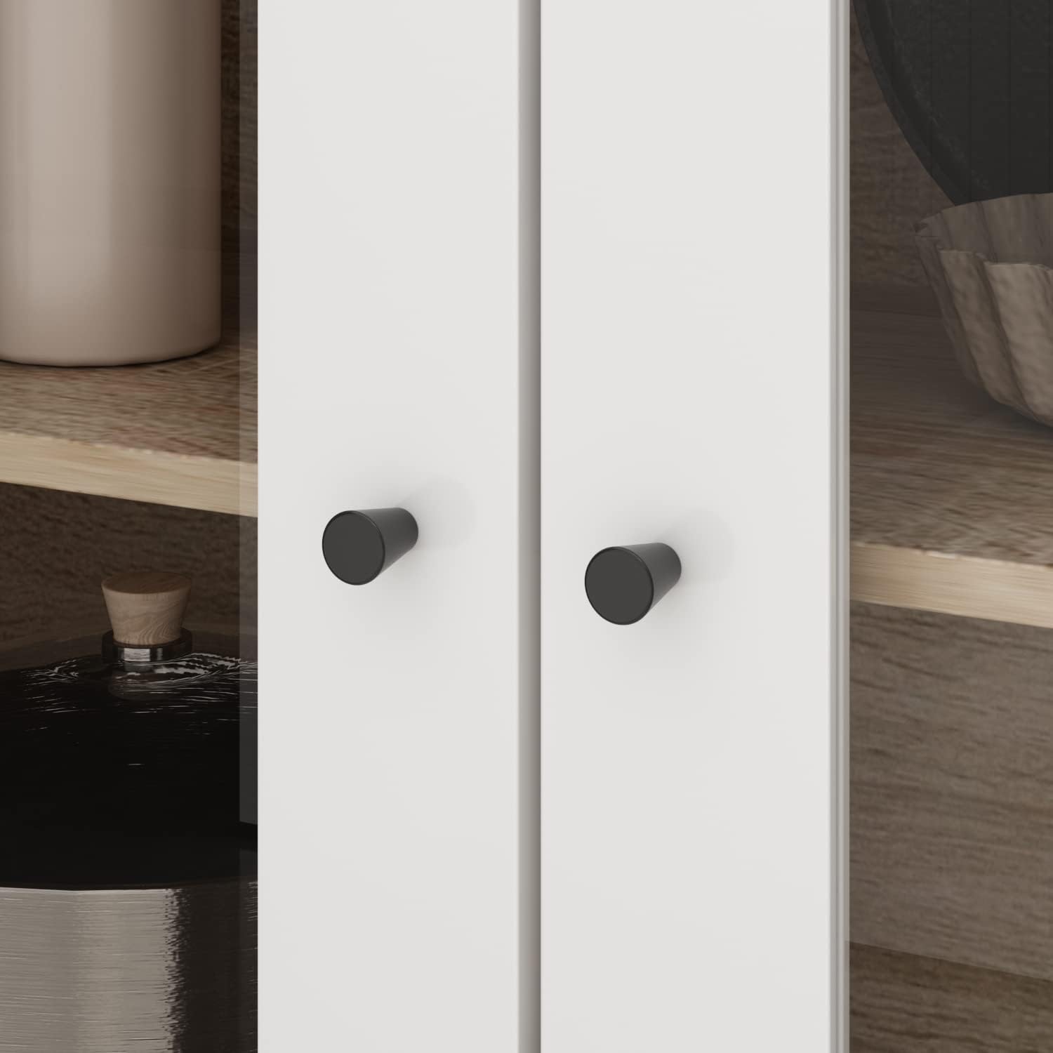 ECACAD Freestanding Kitchen Pantry Storage Cabinet with Glass Doors, Shelves & Drawers, Modern Sideboard Buffet Cabinet, Wood Kitchen Cupboard with Hutch and Hooks, Walnut and White