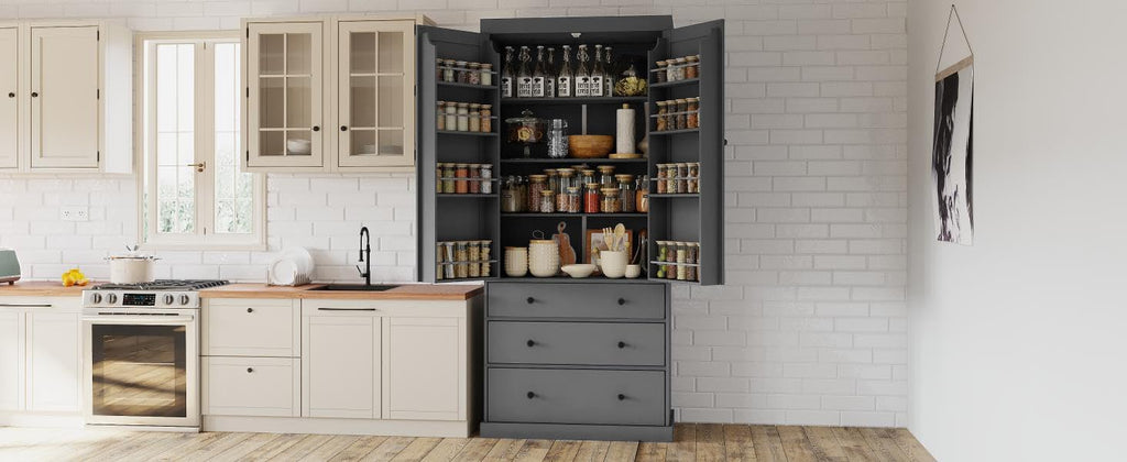 Ball & Cast 77' Freestanding Kitchen Pantry with 3 Drawers and Adjustable Shelves,Tall Cupboard Storage Cabinet with 8 Door Shelves, for Kitchen,Dining Room,Living Room,Apartment,Gray