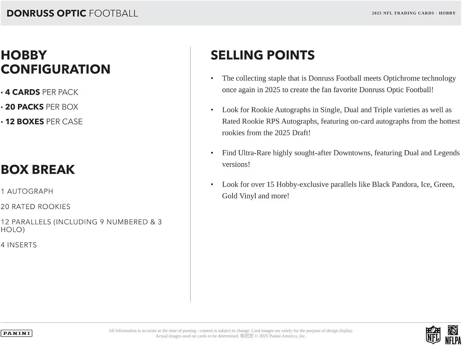 2025 Panini Donruss Optic Football Hobby Trading Card Box (1 Autograph Per Box)