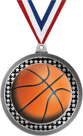 2.75' Basketball Medal Award, Silver Vega Basketball Team Trophy Award Includes Free Neck Ribbon