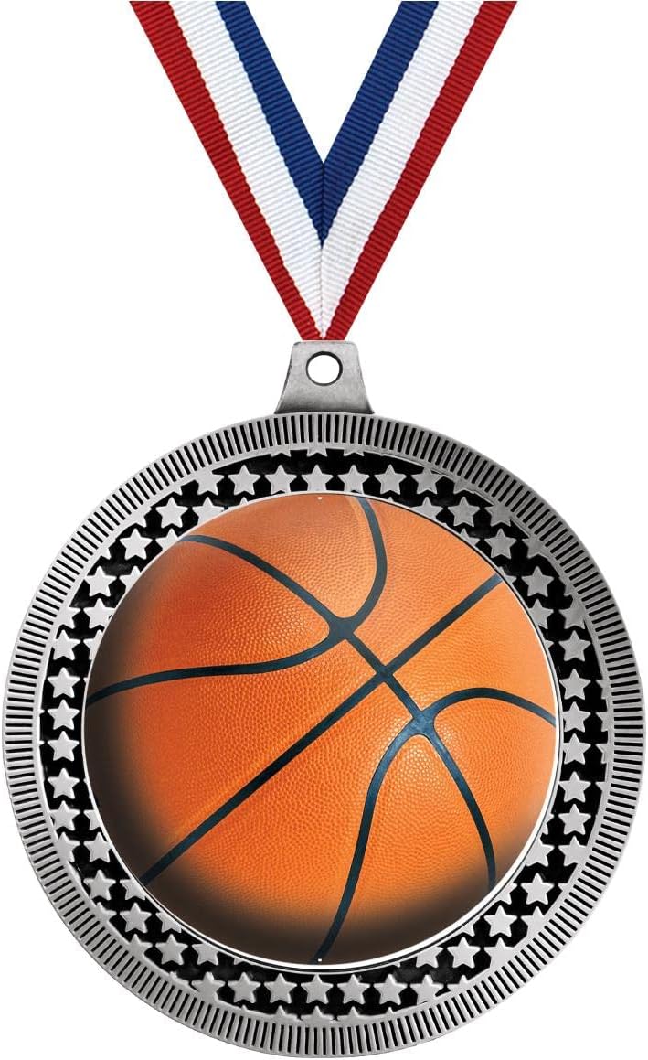 2.75' Basketball Medal Award, Silver Vega Basketball Team Trophy Award Includes Free Neck Ribbon Prime
