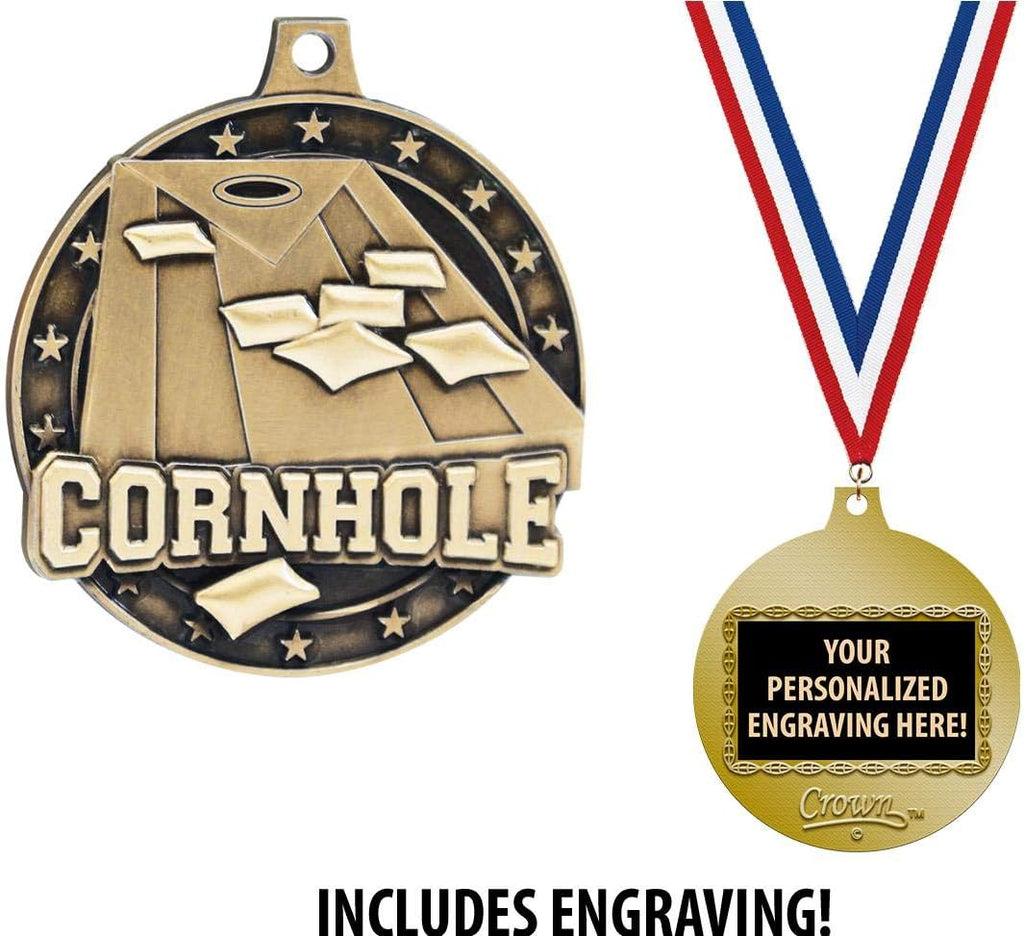 Crown Awards Cornhole Medals, 2' Gold Cornhole Medal Award with Free Custom Engraving Prime