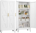 61' H Metal Kitchen Pantry Storage Cabinet, Freestanding Cupboard with 2 Doors and 3 Adjustable Shelves, Standing Storage for Kitchen, Bathroom, Garage, Dinning Room or Utility Room（White）