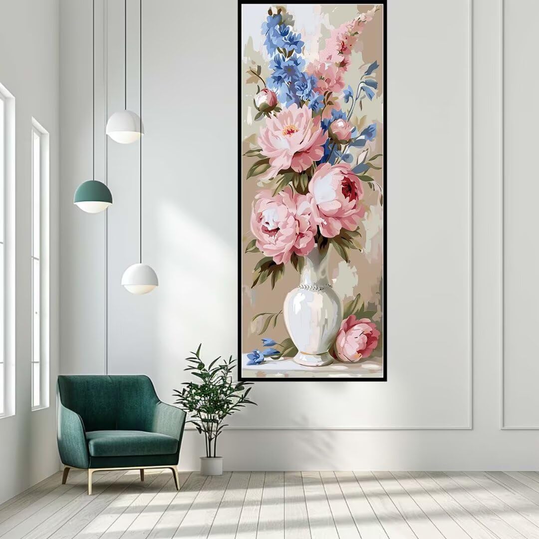 Flower Pink Paint by Numbers for Adults, DIY Paint by Number Kit, DIY Painting by Numbers for Beginner Kits, DIY Canvas Oil Painting Acrylic Paints for Gift Home Wall Decor (Without Frame) 90x180cm