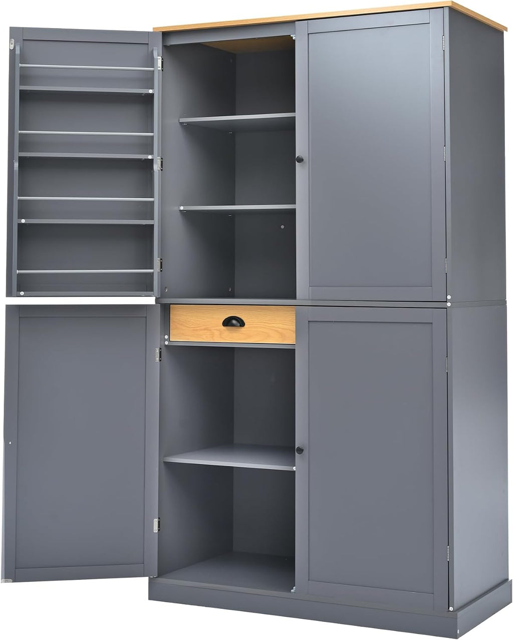 Ball & Cast 71.3' Freestanding Kitchen Pantry with 2 Built-in Drawers and Adjustable Shelves,Storage Cupboard Cabinet with 8 Door Shelves,for Kitchen,Dining Room,Living Room,Apartment,Gray