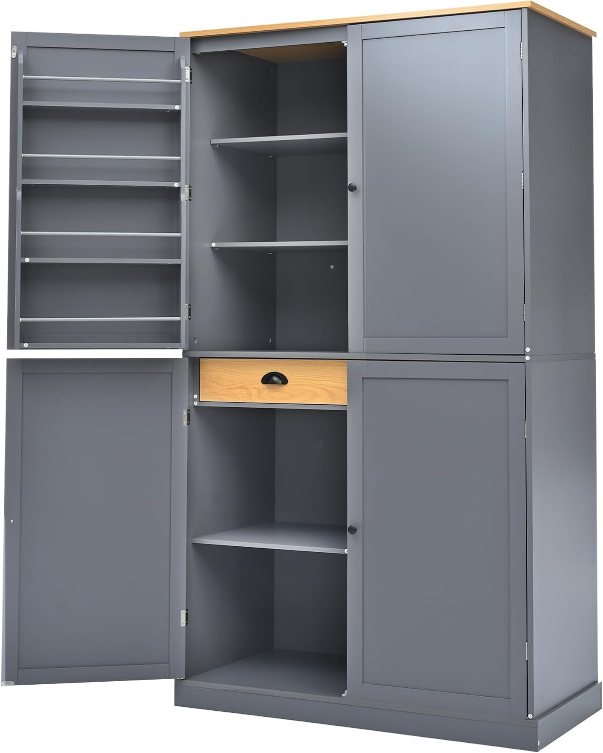 Ball & Cast 71.3' Freestanding Kitchen Pantry with 2 Built-in Drawers and Adjustable Shelves,Storage Cupboard Cabinet with 8 Door Shelves,for Kitchen,Dining Room,Living Room,Apartment,Gray
