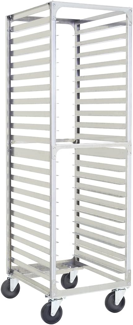 20 Pan 3' Spacing Commercial Aluminum Bun Racks, NSF Listed Heavy Duty Speed Rack for Bakery, Restaurant & Catering, 20 Tier 20.5' x 26' x 70' Speed Rack with Heavy Duty Plate Casters