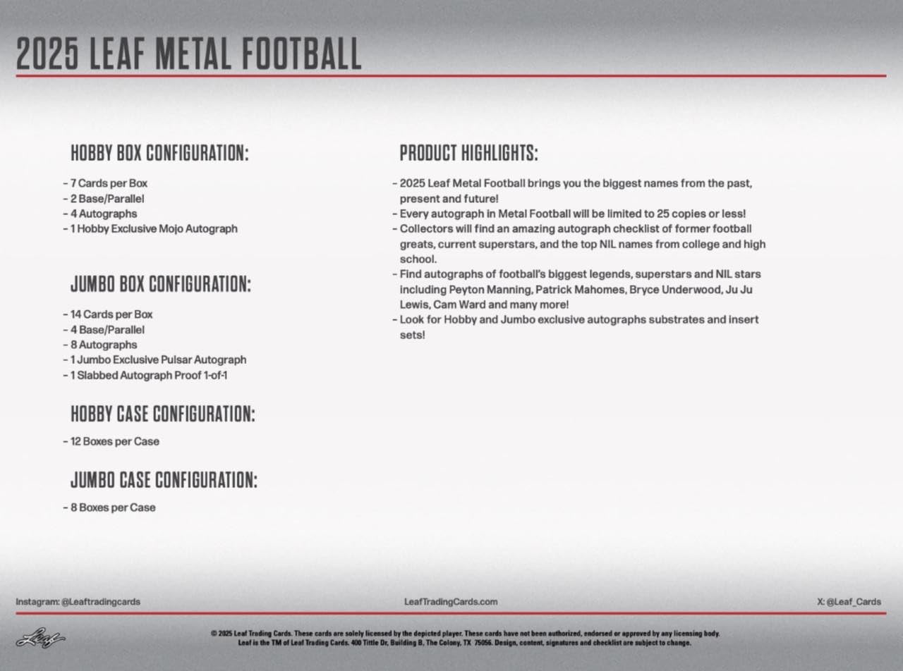 2025 Leaf Metal Football Hobby Box