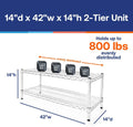 Shelving Inc. 14' d x 42' w Chrome Wire Shelving with 2 Tier Shelves, Weight Capacity 800lbs Per Shelf