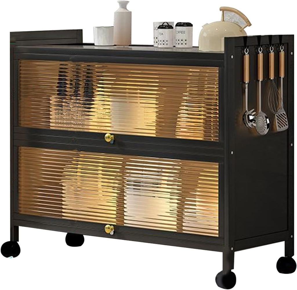 Kitchen Bakers Rack with Cabinets Kitchen Cabinet Storage with Flip Door Cabinet, Microwave Oven Shelf Cabinet, Pantry Storage Cabinet, for Spices, Pots and Pans (Color : 3 Layers, Size : 80c