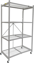 Origami 4 Tier Folding Storage Rack Unit w/Set of 4 Magnetic Wire Shelf Liners