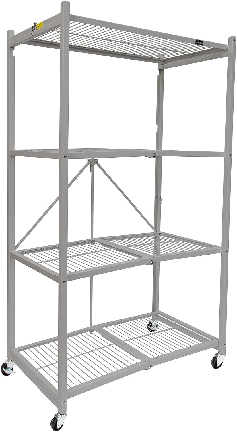 Origami 4 Tier Folding Storage Rack Unit w/Set of 4 Magnetic Wire Shelf Liners