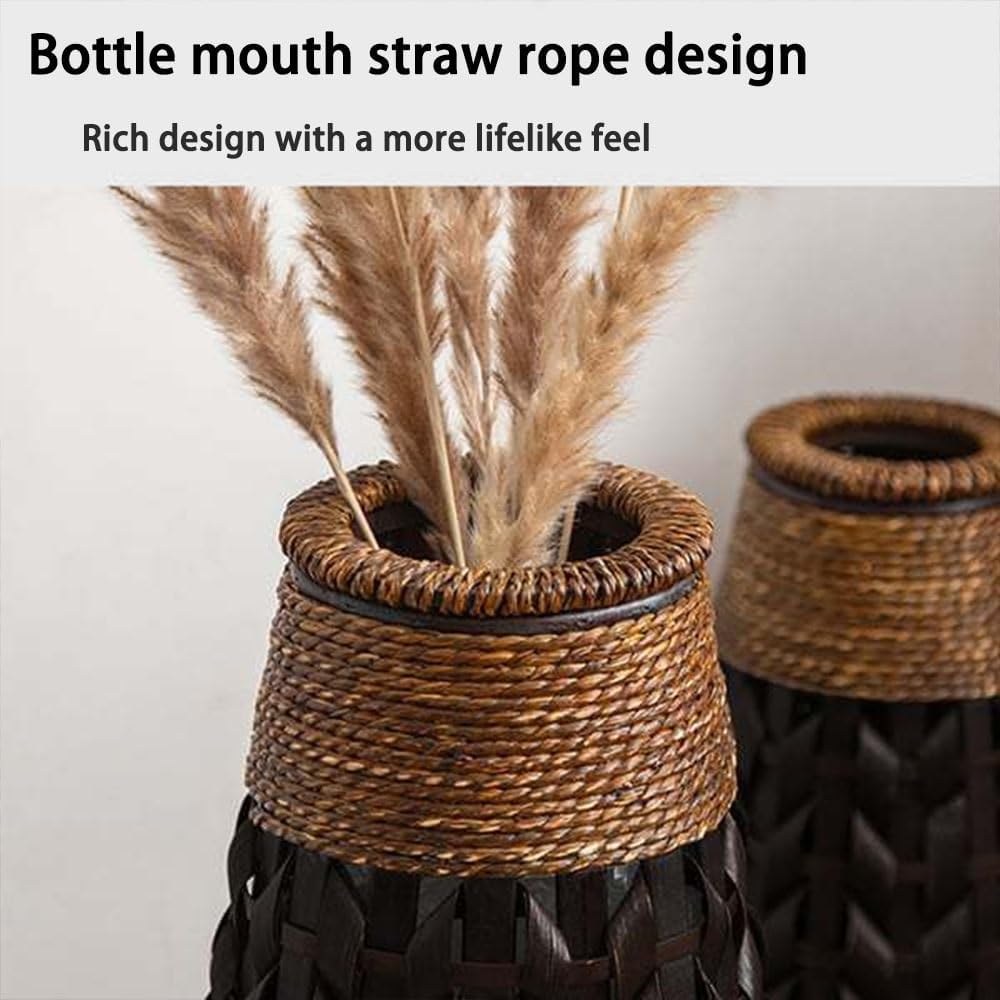 Retro Living Room Large Vase, Hand-Woven Flower Vase, Decorative Tall Floor Vase, Home Decor, Floor Vases Decorative Tall for Restaurant, Entrance(Large)