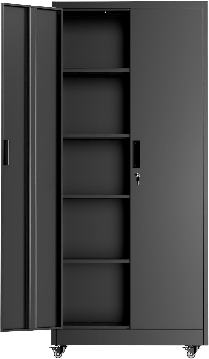 INTERGREAT 73' H Metal Storage Cabinet with Wheels, Locking Doors and Adjustable Shelves, Black Rolling Steel Tool Cabinet for Home Office, Garage, Warehouse