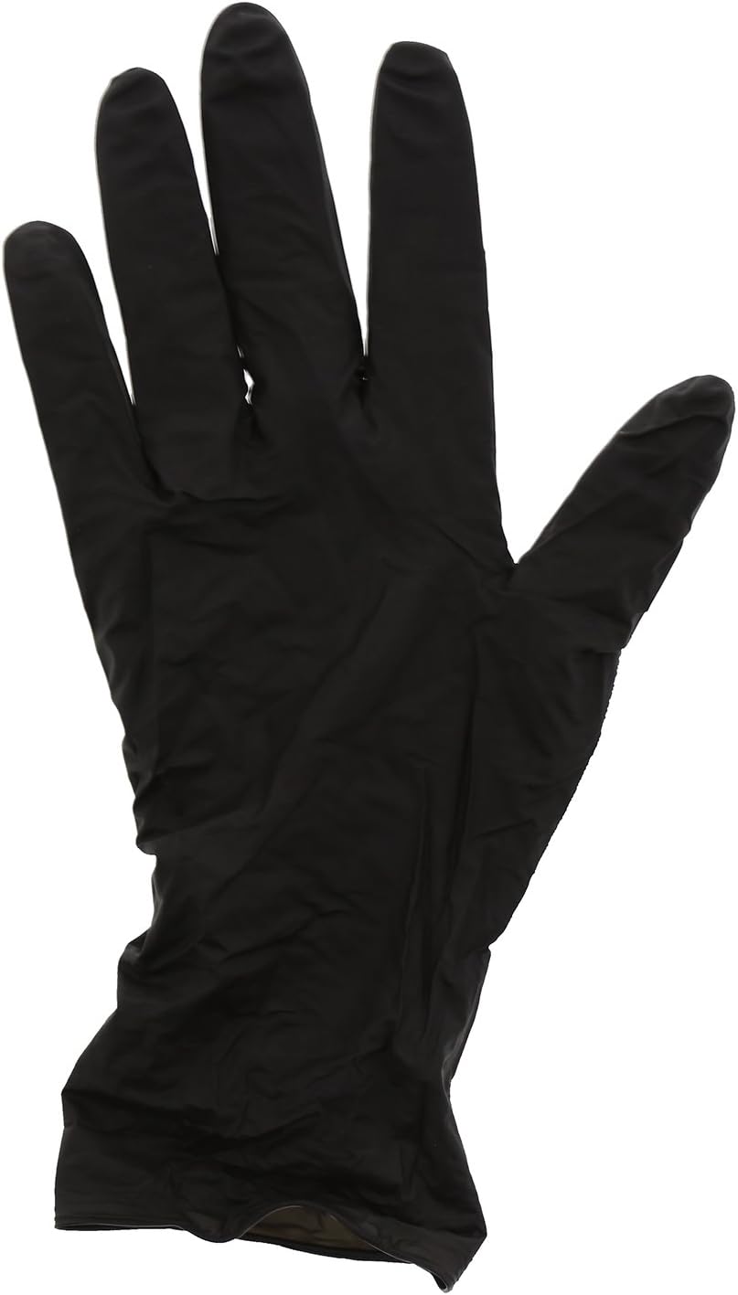 AmerCare Black Widow Powder Free Nitrile Gloves, Large, Black, Case of 1000