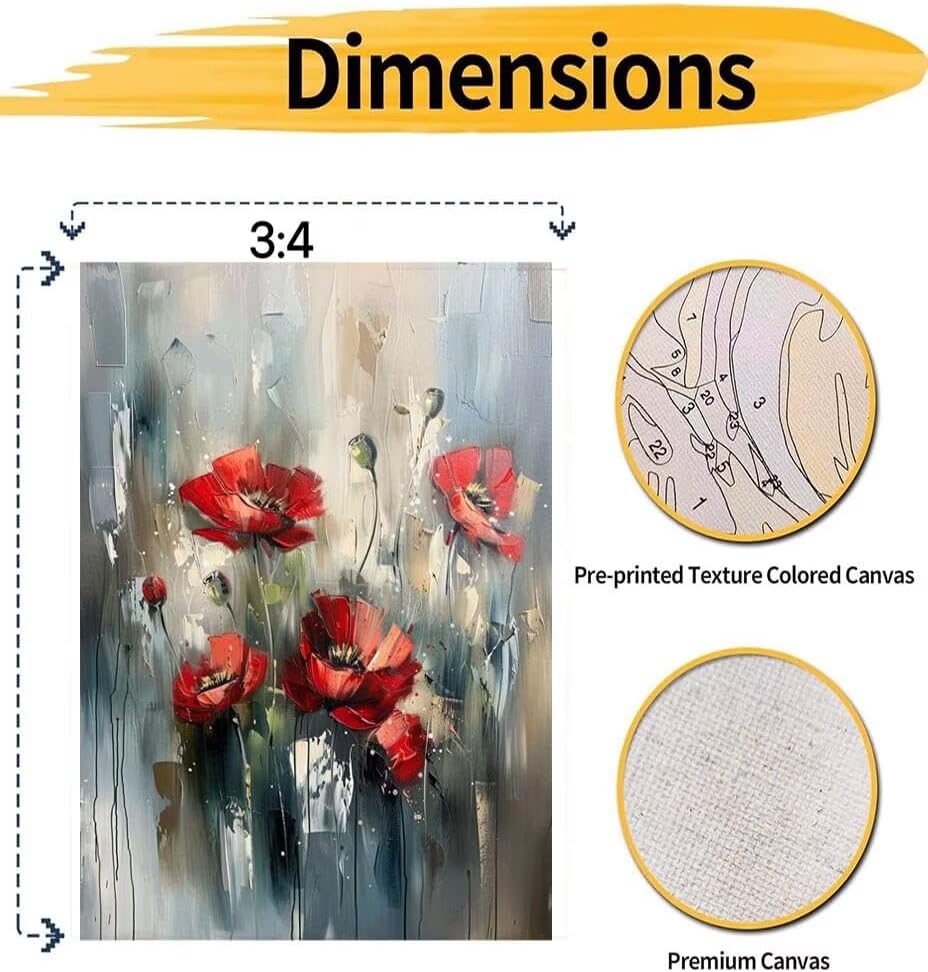 Paint by Numbers Kit for Beginner Flower Painting by Numbers DIY Acrylic Arts and Crafts Without Frame Red Easy Adult Canvas Art on Canvas 40x53 inch Model YEYUMEOZ3-2