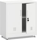 Metal Storage Cabinet with Locking Doors and Adjustable Shelf, Small Lockable Sideboard Buffet Cabinet for Home, Office, Entryway, Hallway, Living Room, Kitchen and Dining Room, White