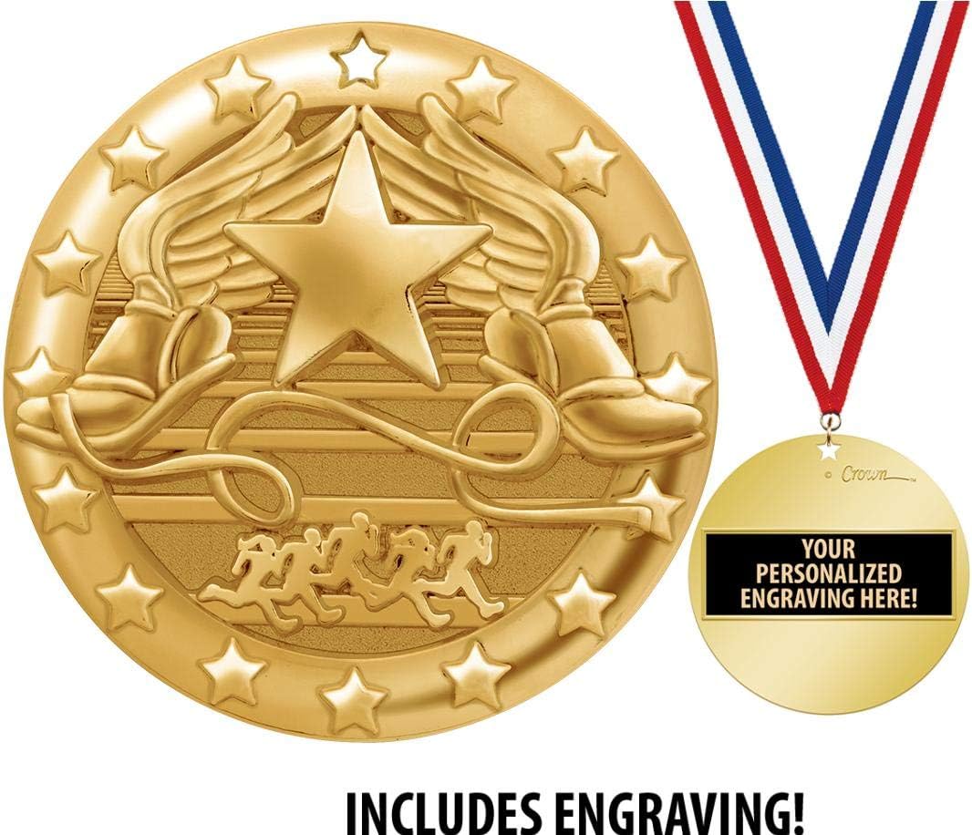 Crown Awards Running Medal, 2' Shiny Gold Winged Foot Race Medals for Kids with Free Custom Engraving
