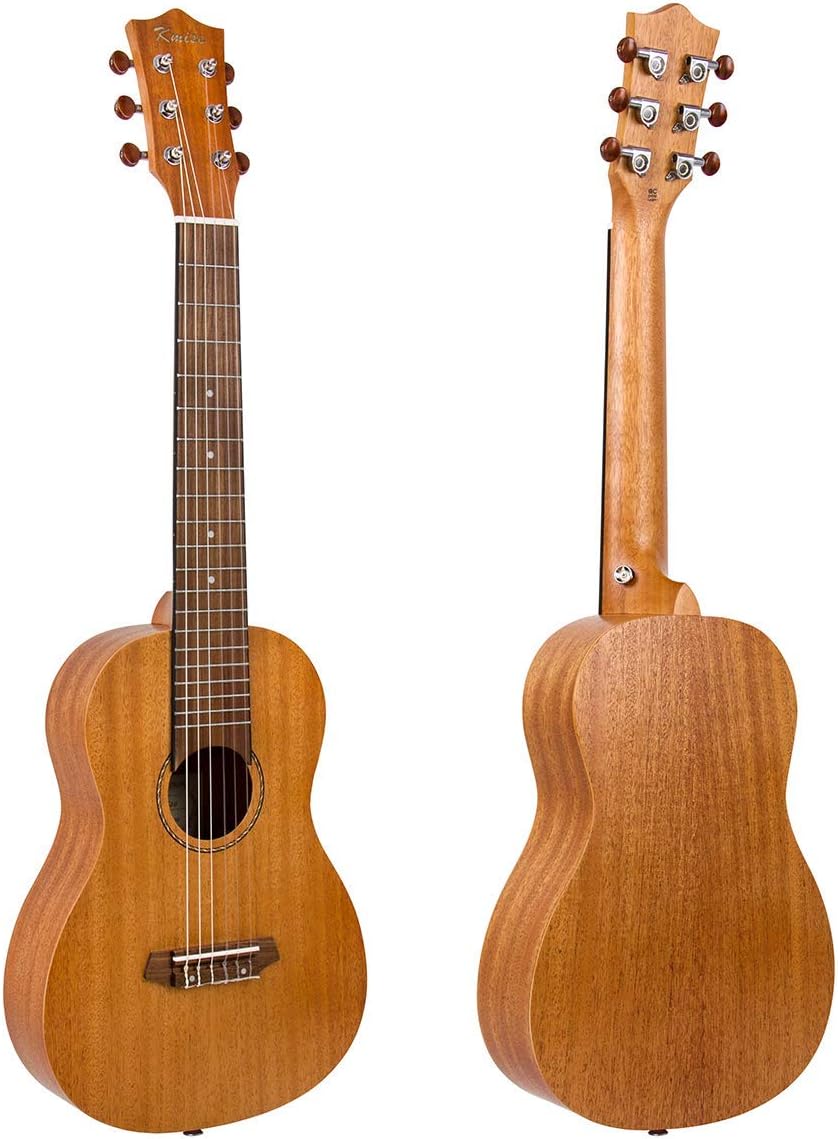 Kmise 31 Inch Guitarlele Mini Travel Guitar Ukulele, Solid Mahogany Body for Adults, Portable Acoustic Guitalele with Gig Bag, Picks & Strap for Travel/Outdoor/Beginner Practice