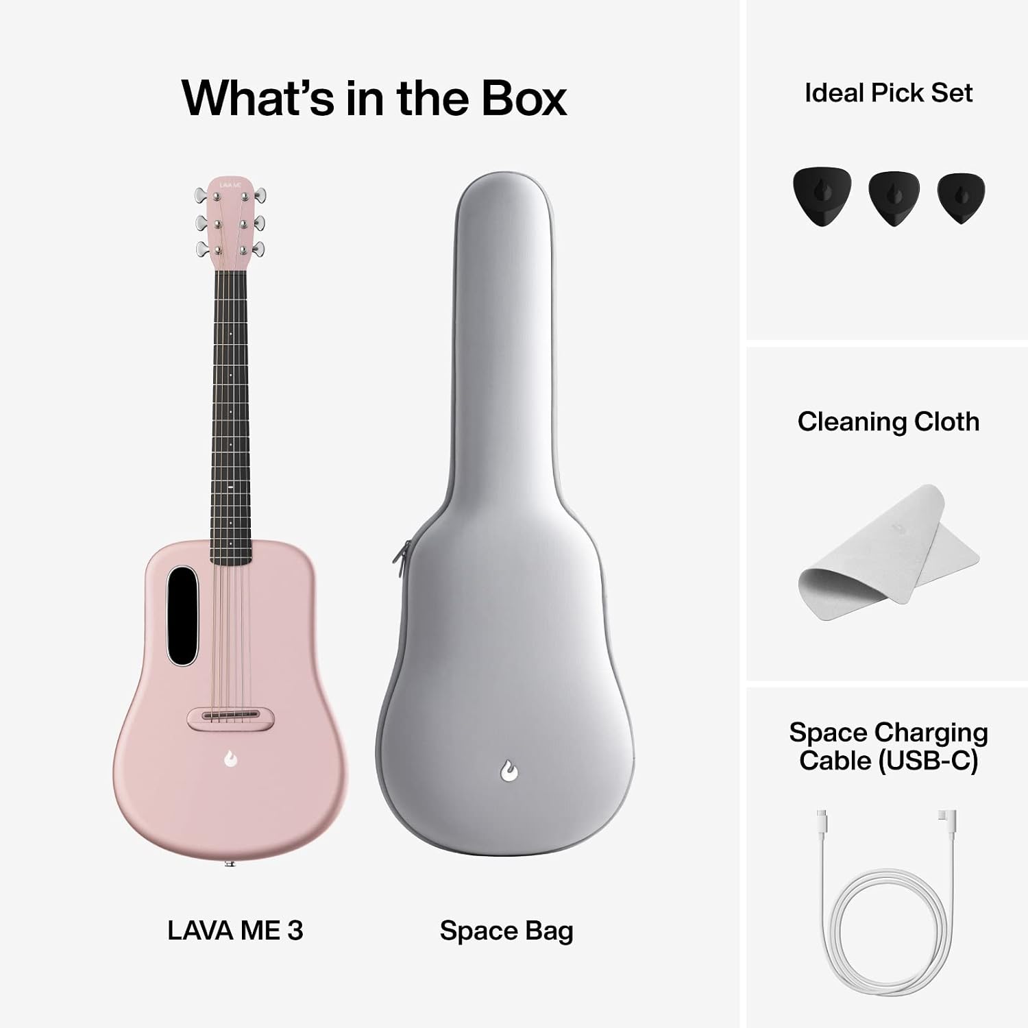 LAVA ME 3 Carbon Fiber Smart Guitars for Adults Teens Beginners, Acoustic-Electric Guitarra with HILAVA OS, w/Space Gig Bag 38'' Pink