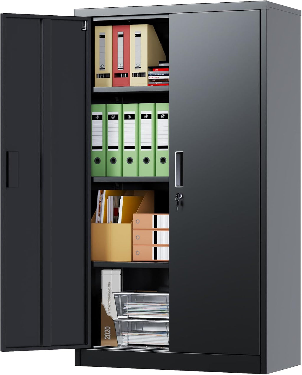 Metal Garage Storage Cabinet, Lockable Steel Storage Cabinet with 3 Adjustable Shelves for Garage, Office, Home, Assembly Required, Black, 15.75' D × 31.50' W × 55.12' H