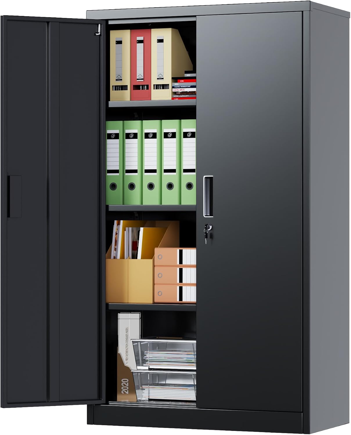 Metal Garage Storage Cabinet, Lockable Steel Storage Cabinet with 3 Adjustable Shelves for Garage, Office, Home, Assembly Required, Black, 15.75' D × 31.50' W × 55.12' H