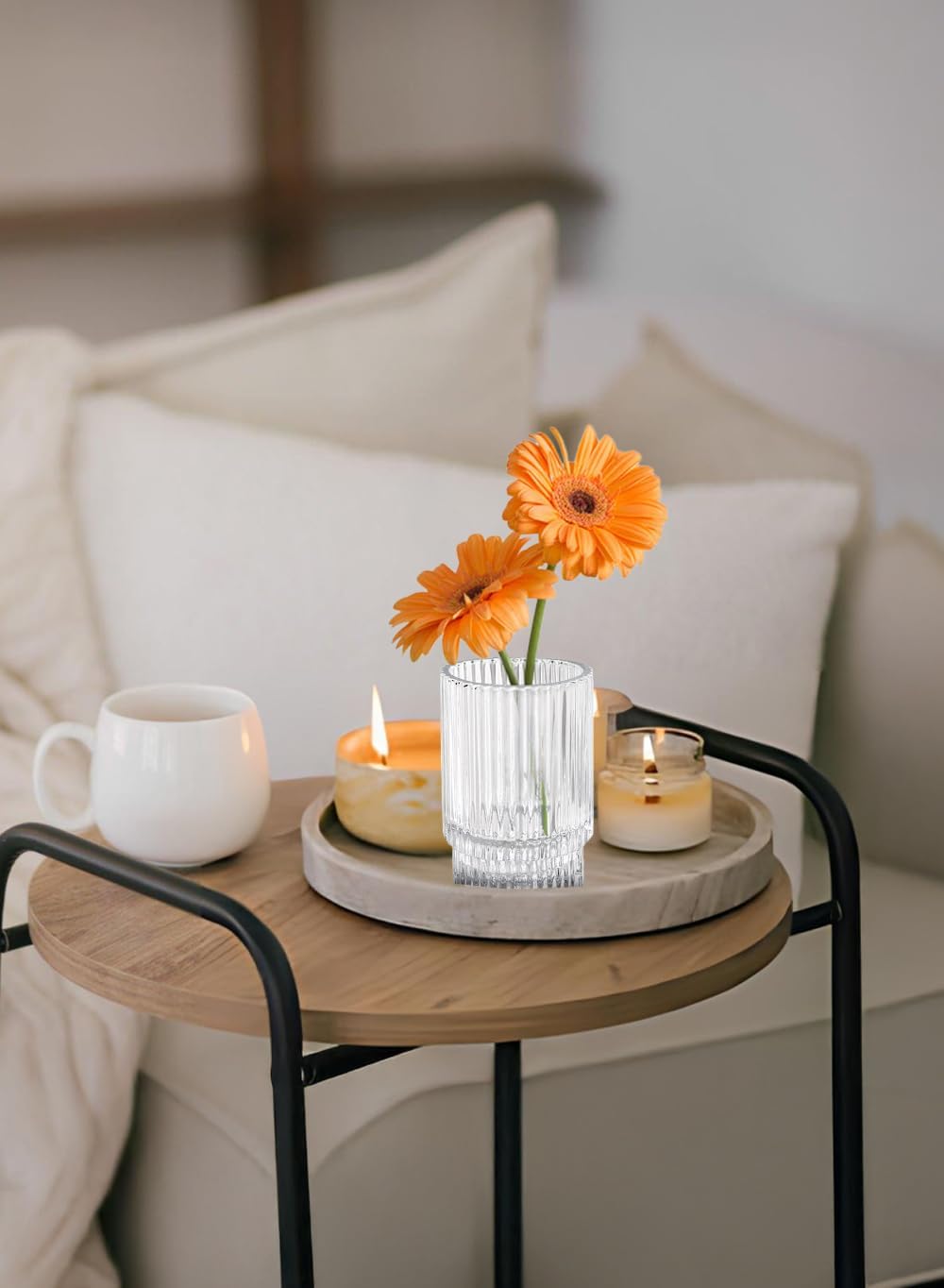 Serene Spaces Living Clear Ribbed Glass Votive Holder, Decorative Centerpiece for Wedding, Christmas, Thanksgiving, Dining Table, Home Décor, 2.25' Diameter & 3.75' Tall, Pack of 32