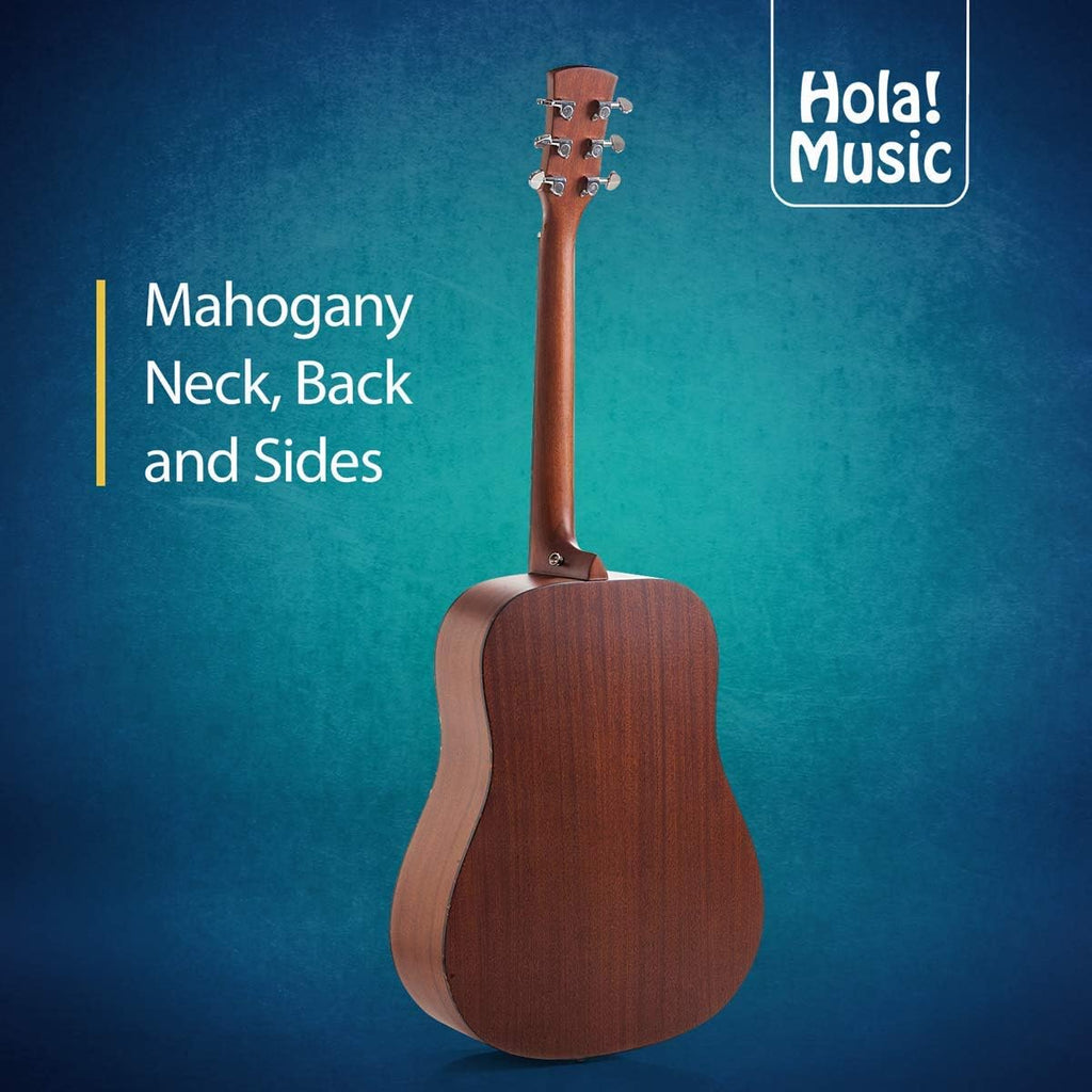 Acoustic Guitar Bundle Dreadnought Series by Hola! Music with EXP16 Steel Strings, Padded Gig Bag, Guitar Strap and Picks, Full Size 41 Inch (Model HG-41N), Natural Satin Finish