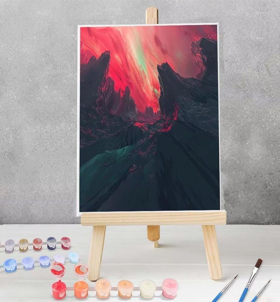Paint by Numbers Kit for Beginner Mountain Art Kit Adult Paint by Number on Canvas Red DIY Acrylic Watercolor Oil Painting for Home Decor Gift 40x53 inch Model YEYUMEOZ5-W