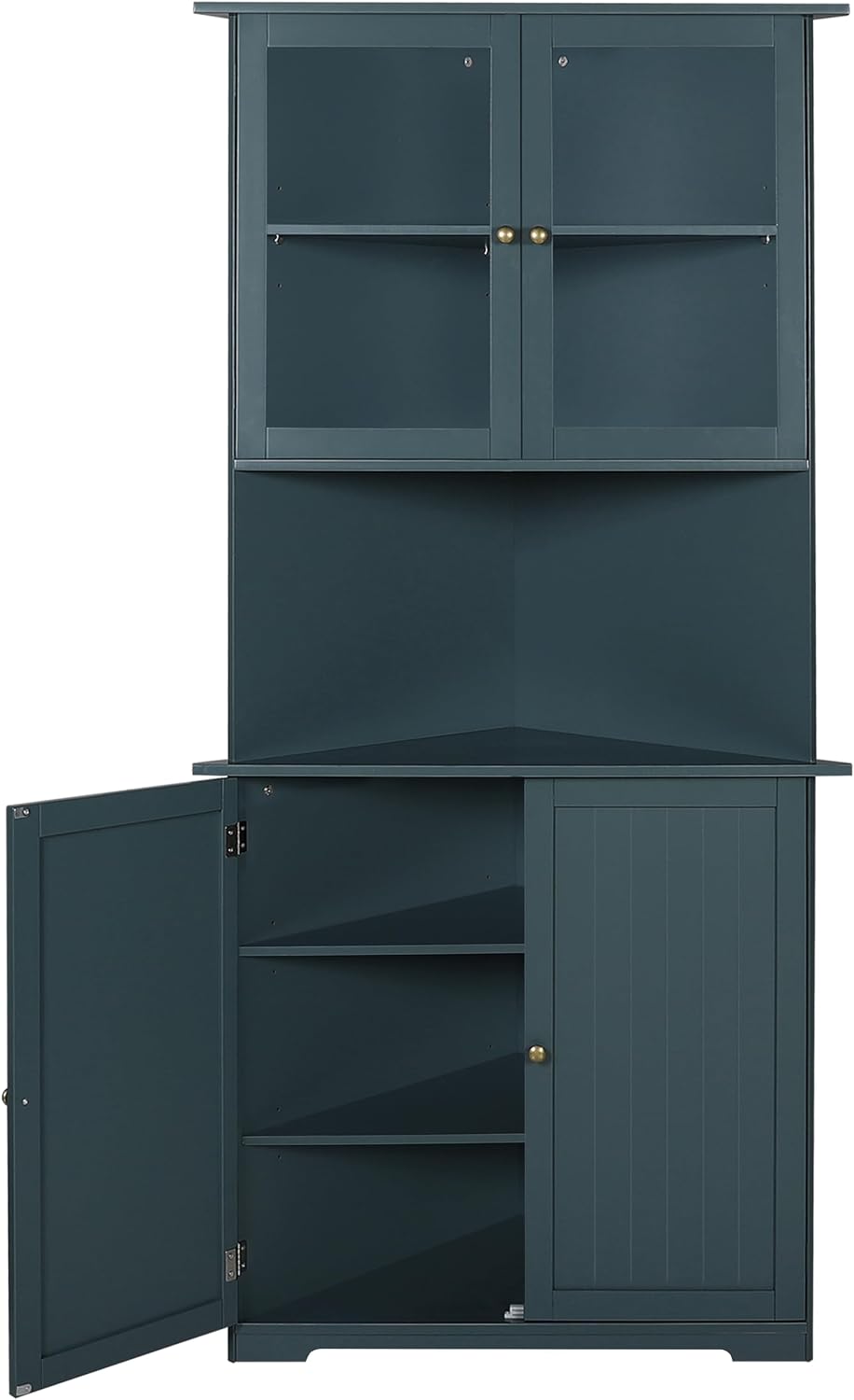 Yardenaler 71'' Tall Corner Cabinet, Freestanding Corner Storage Hutch with Doors and Shelves for Living Room, Bathroom, Kitchen, Blue