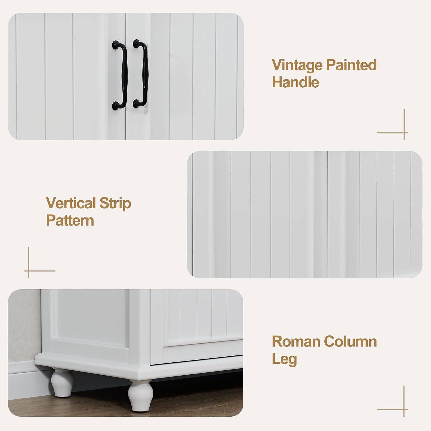 Scurrty Sideboard Buffet Cabinet, 62'' Large Storage Cabinet with Drawers and 4 Doors, Vintage Coffee Bar Cabinets with Adjustable Shelf for Kitchen, Living Room, White