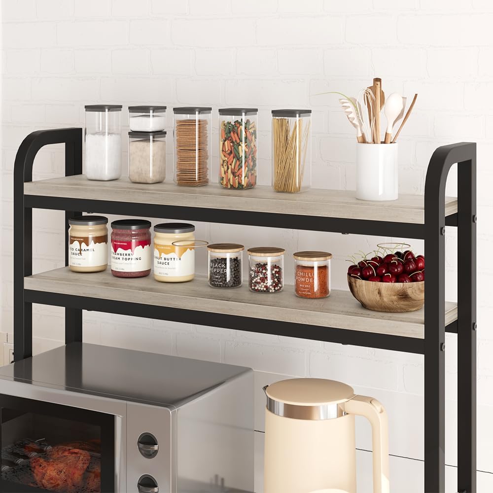 IDEALHOUSE Bakers Rack with Power Outlet, 6-Tier Coffee Bar Station with Wire Drawer, Industrial Microwave Stand, Kitchen Standing Bakers Racks with Large Storage, Hutch, Retro Gray
