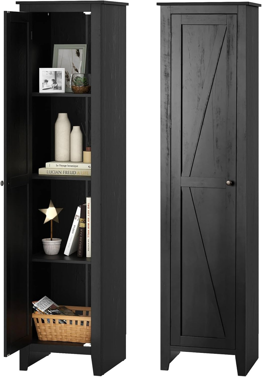 Giantex 72-Inches Narrow Storage Cabinet, Tall Bathroom Floor Cabinet with 4 Shelves, Barn Door, Anti-tilt Device, Raised Feet, Slim Storage Unit for Small Spaces, Living Room, Home Office, Kitchen
