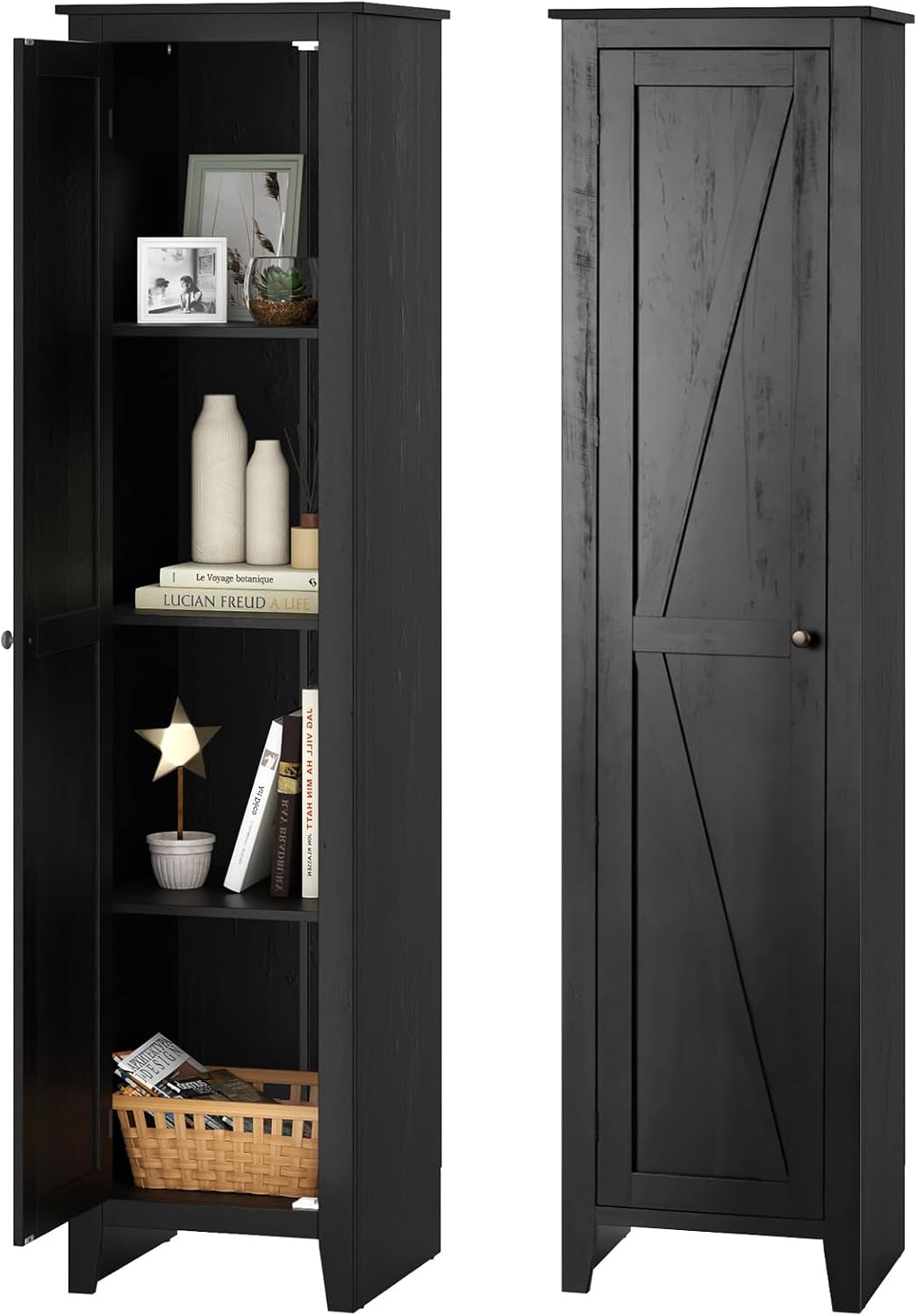 Giantex 72-Inches Narrow Storage Cabinet, Tall Bathroom Floor Cabinet with 4 Shelves, Barn Door, Anti-tilt Device, Raised Feet, Slim Storage Unit for Small Spaces, Living Room, Home Office, Kitchen