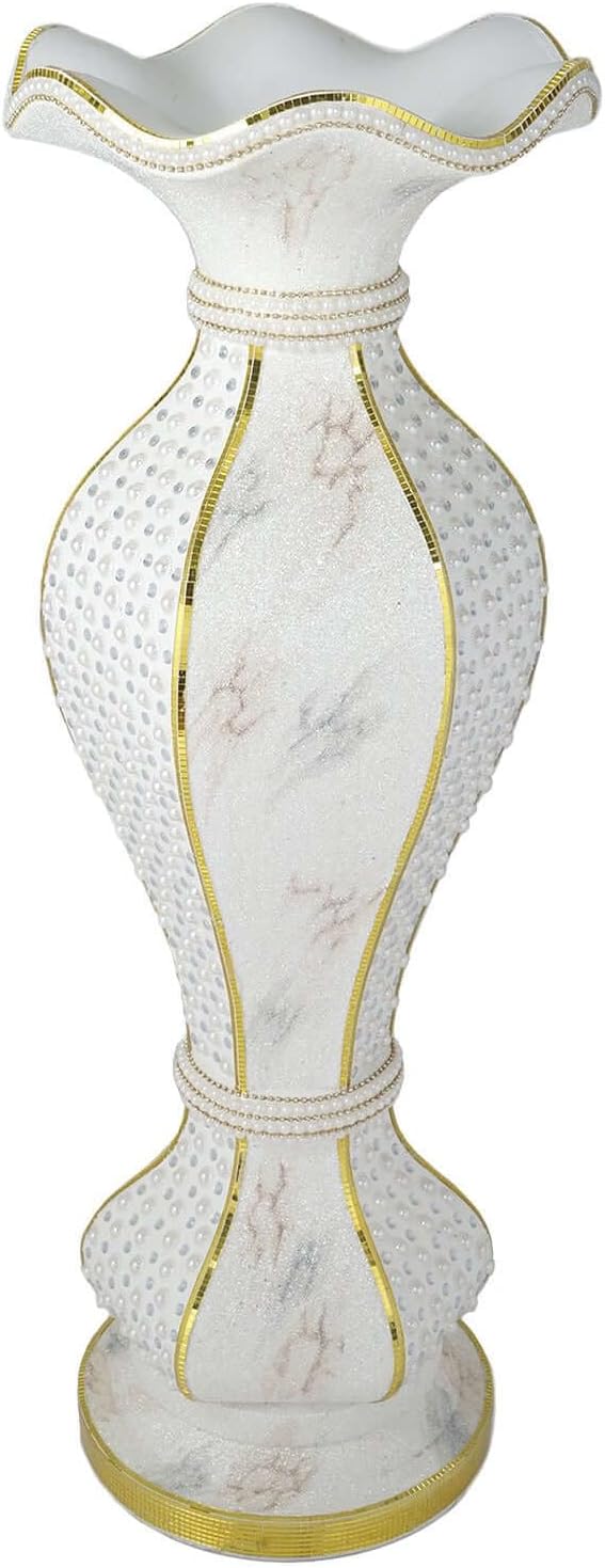 Efavormart 39' Shimmering Gold Glittered Marble Design Floor Flower Pot Vase with Pearls and Mirror Mosaic Embellishment