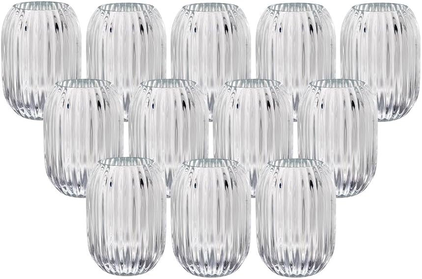 Serene Spaces Living Clear Optical Glass Votive Holder, Perfect for Weddings and Home Décor, 5' Tall & 3.5' Diameter, Set of 12