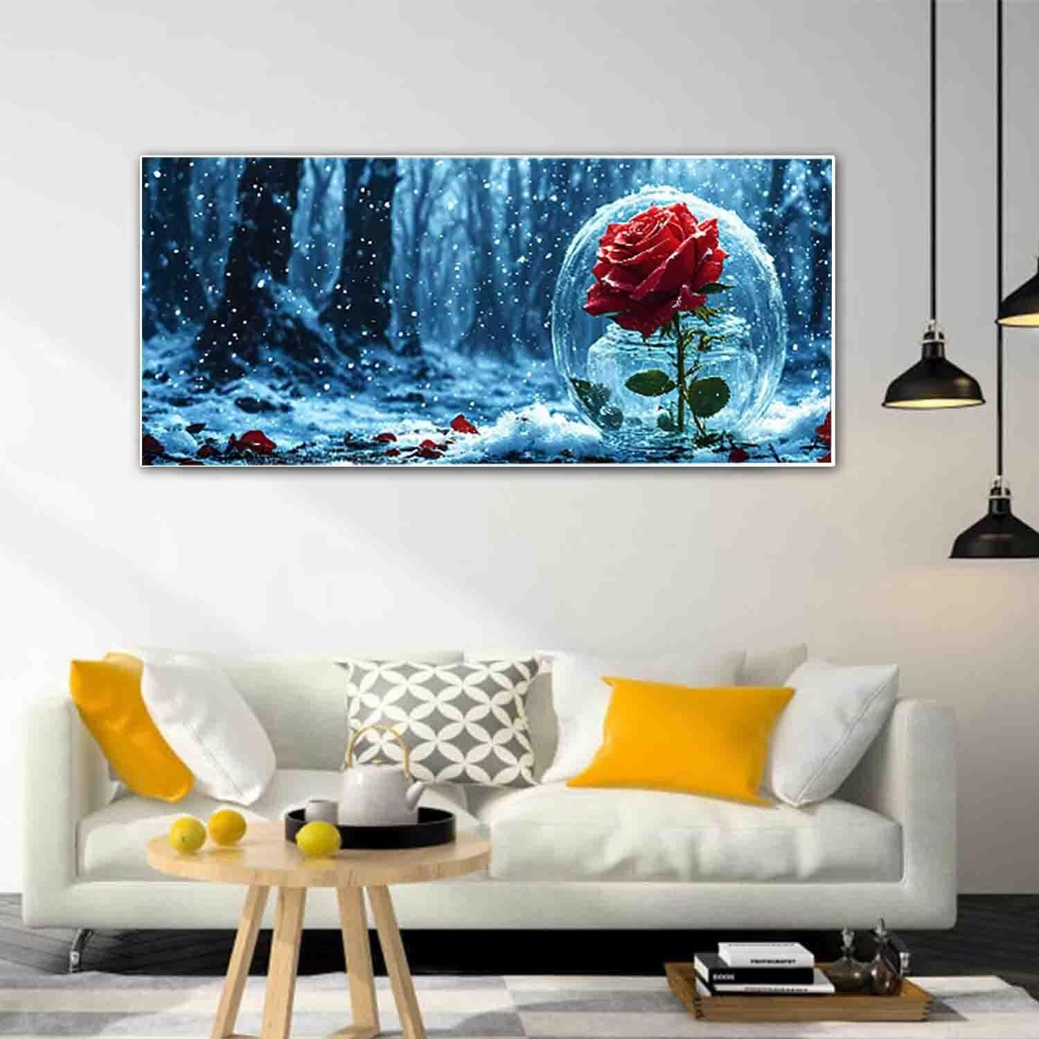 Flower Paint by Numbers Red Rose Painting Kits for Adults Beginner Painting by Numbers pre Drawn Canvas with Brush Acrylic Oil Paint Adult Craft, Gifts for Women, Room Decor (100x200cm Framed) -70s5