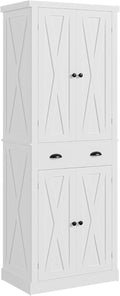 IRONCK Kitchen Pantry Storage Cabinet 72.6' H x 24' W, with Barn Doors, Drawer, 4 Adjustable Shelves, Freestanding Cupboard, Laundry, White