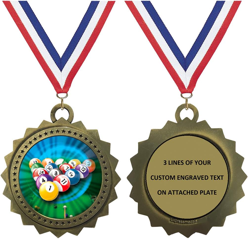 1 to 50 Packs Billiards Gold Medals Trophy Award with Free Custom Engraving D03-MY409
