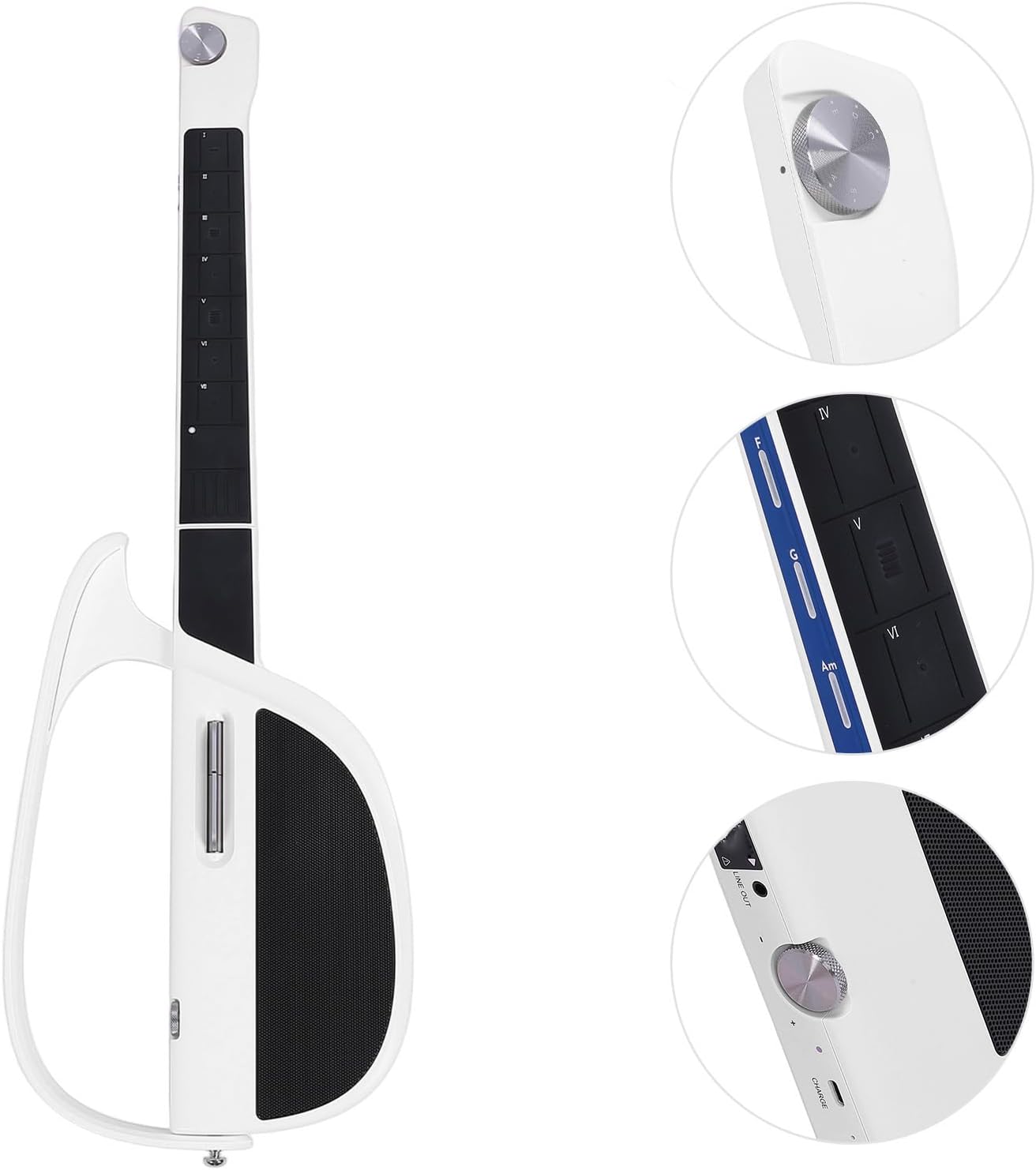 Stringless Guitar, Innovative Stringless Acoustic Electric Guitar, C1 Portable Foldable, for Beginners, Adults, Enthusiasts (White)