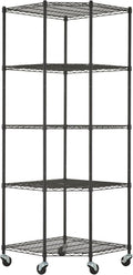5-Tier Adjustable Wire Shelving with Wheels, Corner Wire Shelf Rack for Kitchen Organization, Garage Storage, 400 to 2000lb Capacity, NSF Certified, 27'x27 x18'x72', Black