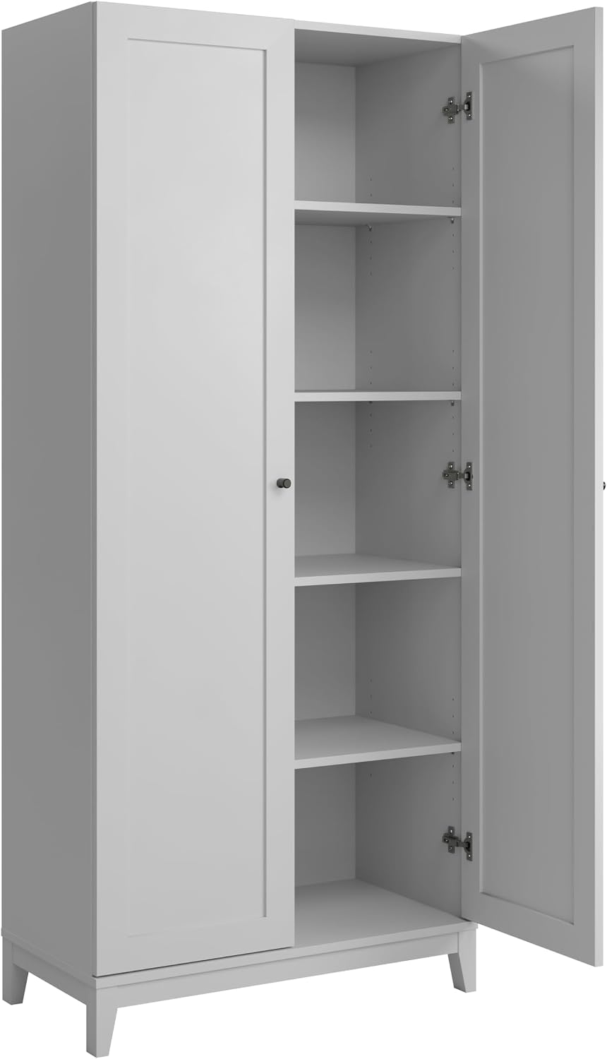 Prepac Yaletown 72' Tall Storage Cabinet with Wood Legs, Pantry Cabinet with 3 Adjustable Shelves, Bathroom, Kitchen and Home Organization in White, 16' D x 32' W x 72' H