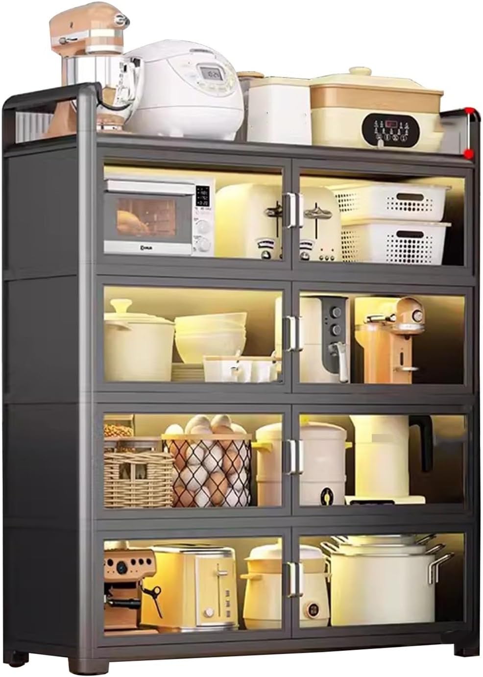 Kitchen Storage Rack with Doors, Corner Bakers Racks, Kitchen Shelving Unit Double Door Magnetic Design, for Kitchen, Dining Room(Large)