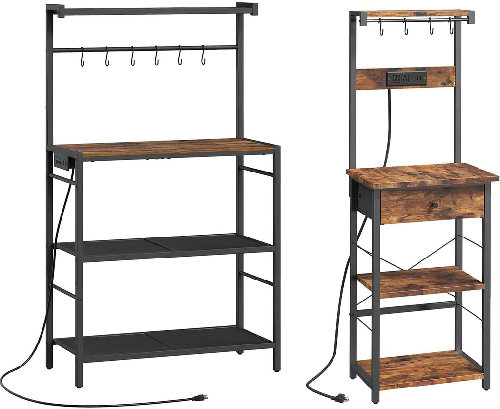 MAHANCRIS Bakers Rack with Drawer and Microwave Stand with Storage Bundle, Coffee Bar Station, BRHR48E01-BRHR351E01