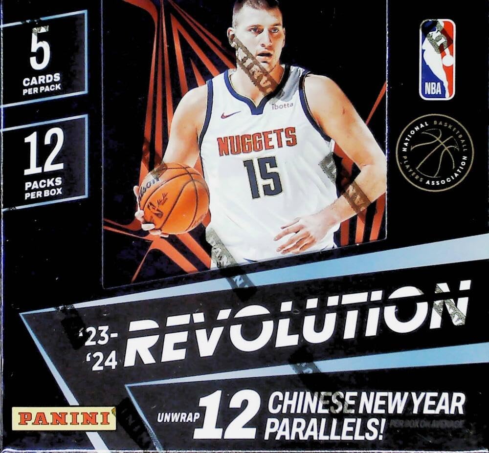2023-24 Panini Revolution NBA Basketball Factory Sealed Chinese New Year Hobby Box 12 Packs of 5 Cards. Look for Rookie Cards of Ausar Thompson, Amen Thompson, Victor Wembanyama and Others. Look for rare Parallels. See Scans for more details.