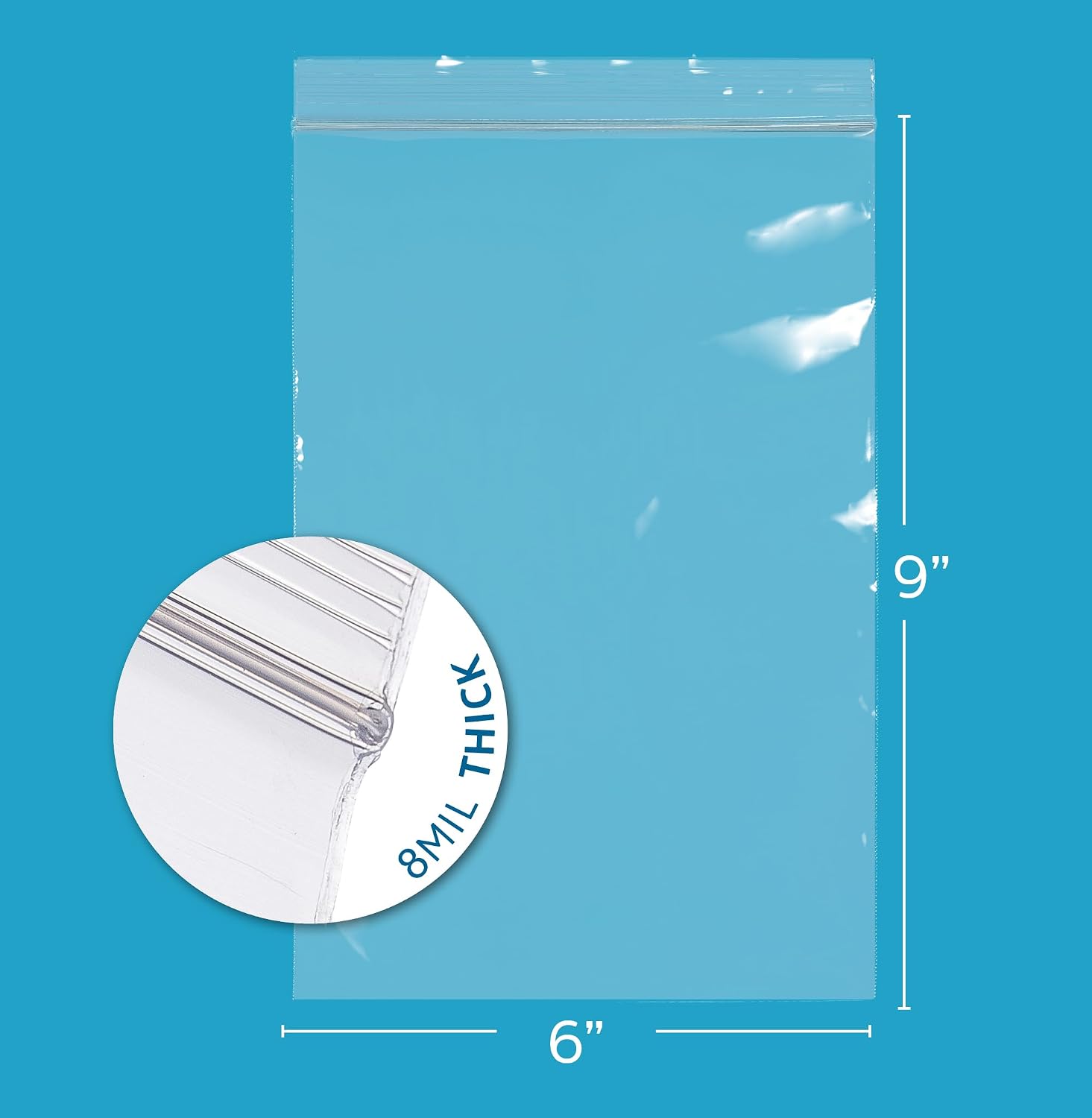 6' x 9' Small Reclosable Zip Bag - Heavy-duty 4 Mil, Bulk Case of 500 - Clear, Resealable Zip Top Lock for Storage & Packaging Food, Sandwiches, Cookies, Nuts, Bolts & Screws.