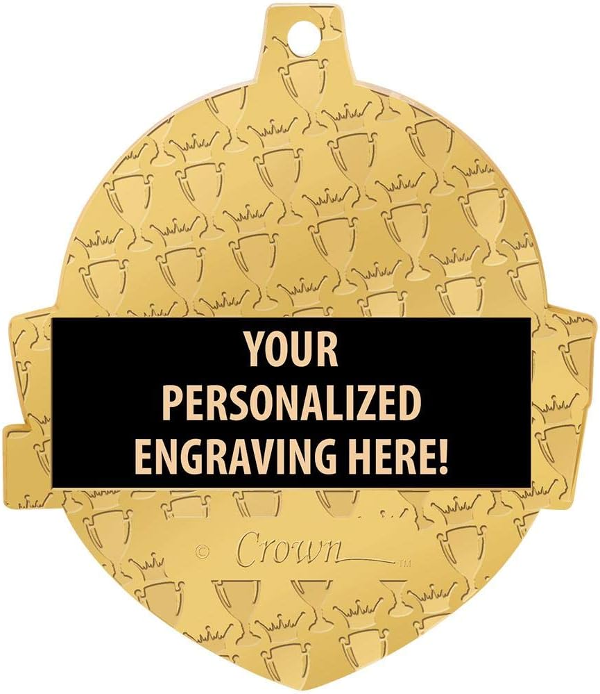 Crown Awards 2 1/4' Royal Volleyball Medals, Shiny Gold Volleyball Medals with Free Engraving