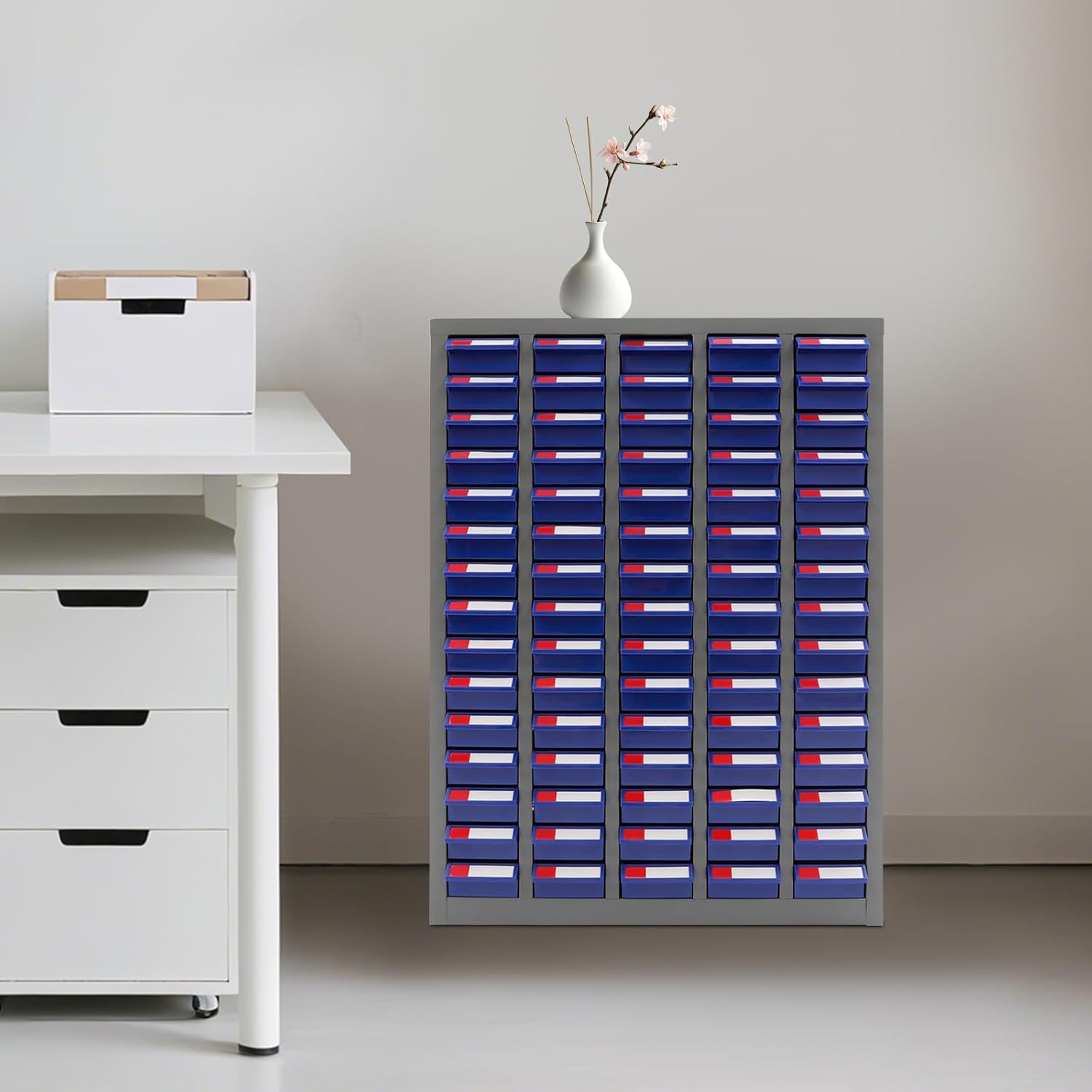 Bolt and Nut Tool Storage Cabinet,Parts Cabinet,Organization Shelves with ABS Material Drawer,Metal Organization Shelves for Garage, Store, Workshop (Blue 75 Drawers)