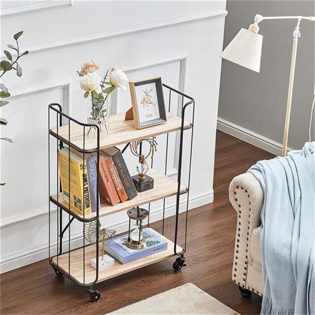 Kitchen Cart 3-Tier Utility Cart Vintage Rolling Bakers Rack Bookshelf Storage Shelf for Living Room