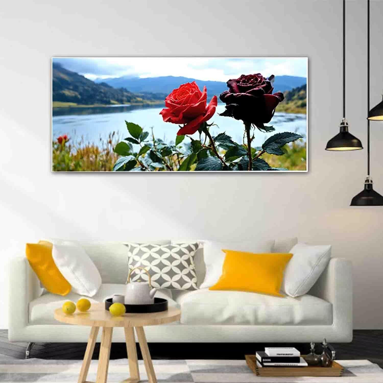 Red Rose Paint by Numbers Kit for Adults Framed Landscape Painting Kits for Adults Beginner DIY Acrylic Oil Paint pre Drawn Canvas with Brush Craft Picture for Home Wall Decor Gifts 80x160cm -48sT